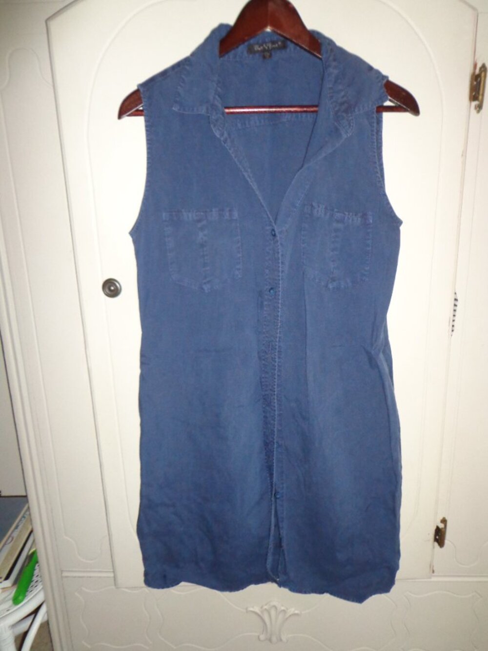 Velvet Heart Sleeveless Button Down Dress M Navy Pockets Super Soft